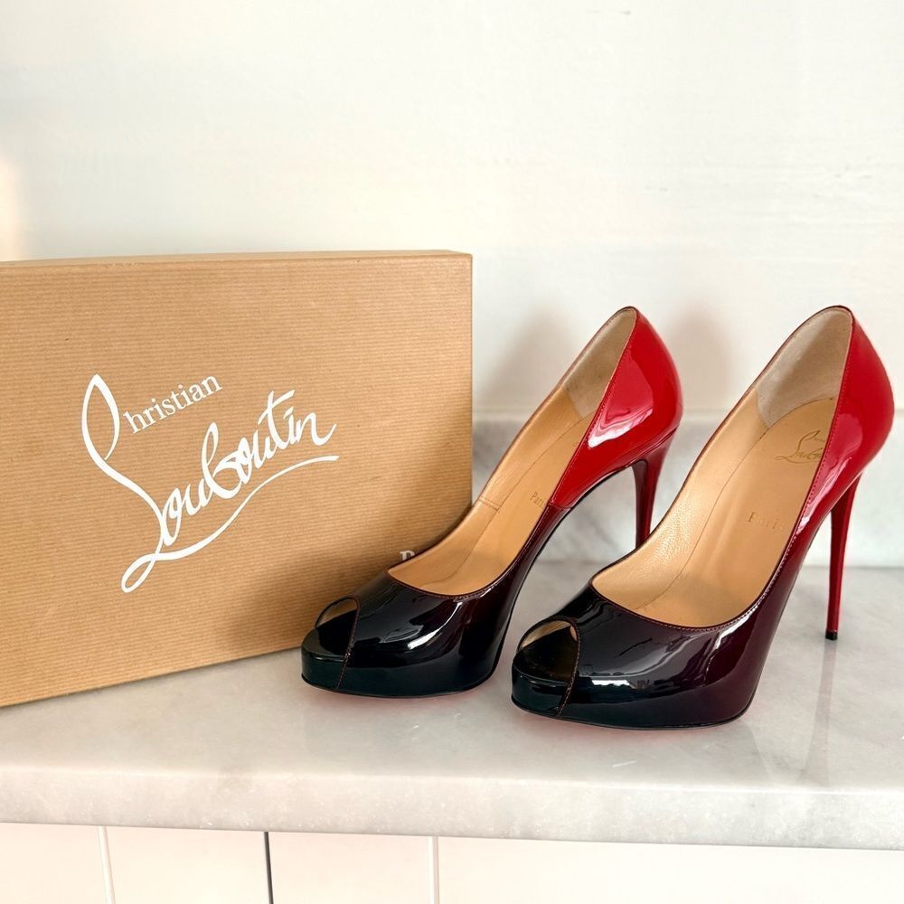 Christian Louboutin Very Prive 120 Patent Red Maroon Gradient Heels EU 40.5